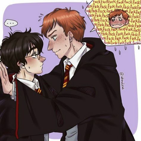 Art by @vdrawless on Instagram Ronarry Ship Fanart, Harry Potter Harem, Harry X Ron Ship, Rarry Fanart, Ronarry Fanart, Ron X Harry, Fem Harry Potter, Fem Harry, Hp Ships