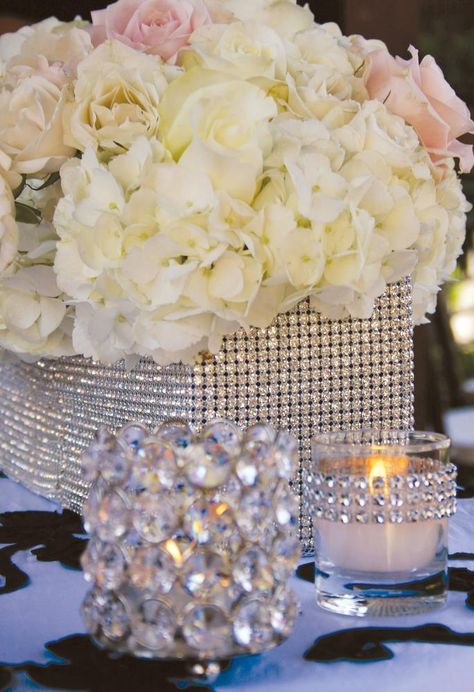 Blinged out Centerpieces Bling Centerpiece, 60 Anniversary, Table Pieces, Crystal Candle Holders, Sparkly Wedding, Wedding Centerpieces Diy, Bling Wedding, Crystal Candle, Wedding Table Centerpieces