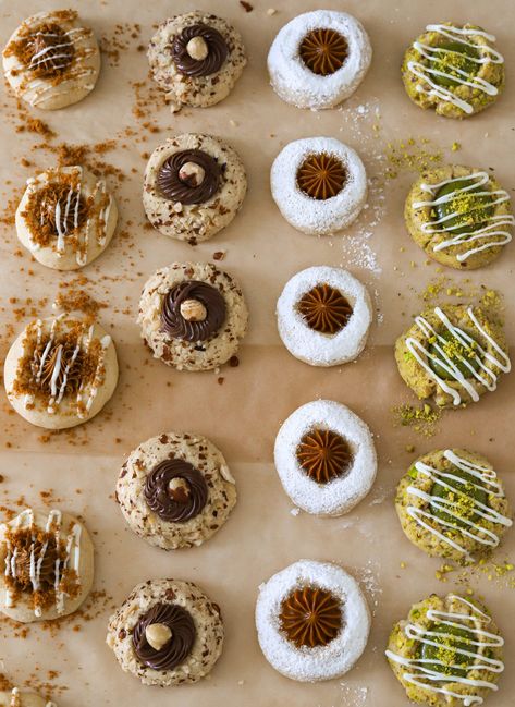 Thumbprint Cookies - Moribyan Pistachio Butter, Hazelnut Cookies, Thumbprint Cookies Recipe, Biscoff Cookies, Chewy Sugar Cookies, Cookie Spread, Thumbprint Cookies, Fruit Jam, Dessert Ingredients