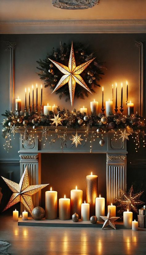 Stylish Christmas Decor, Christmas Decor Ideas Fireplace, Elegant Christmas Decor Ideas, Elegant Christmas Decor, The Spirit Of Christmas, Christmas Fireplace Decor, Christmas Mantle Decor, Classy Christmas, Christmas Themes Decorations