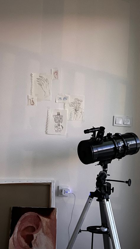 Room With Telescope, Telescope Aesthetic Room, Science Bedroom Aesthetic, Astrophotography Aesthetic, Astronomy Room Aesthetic, Telescope Room, Astronomy Student Aesthetic, Astrophysics Student Aesthetic, Telescope Aesthetic