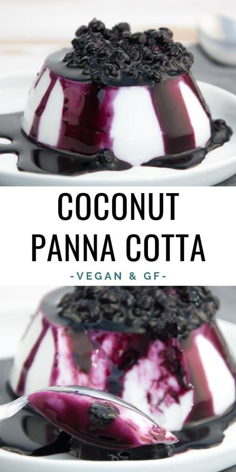 Coconut Panna Cotta with Blueberry Topping | ElephantasticVegan.com #vegan #glutenfree #dessert #sweet #pannacotta #coconut Baklava Recept, Resep Vegan, Coconut Panna Cotta, Chocolate Blueberry, Cheesecake Vegan, Pudding Chia, Coconut Oatmeal, Panna Cotta Recipe, Blueberry Topping