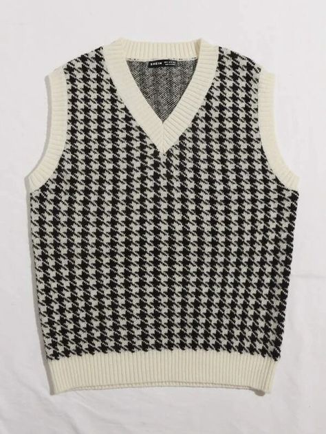 Houndstooth Sweater, Sleeveless Jumper, Cropped Pullover, Sweater Vest Women, Houndstooth Pattern, Pattern Sweater, Knitting Women, Knit Vest, Mode Inspiration