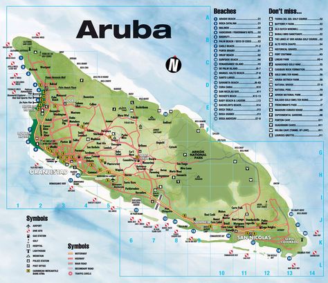 Tourist map of Aruba. Aruba tourist map. Map Of Aruba, Carribean Honeymoon, Aruba Map, Aruba Honeymoon, Aruba Beach, Aruba Travel, Oranjestad, Tourist Map, Caribbean Travel