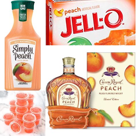 I love fresh peaches but peach "flavor" not so much. Simply Peach is ok. Plain jello with juice and puree from real peaches... Crown Royal Peach, Peach Jello, Jell O Shots, Blue Jello, Peach Drinks, Alcholic Drinks, Jello Shot Recipes, Malibu Rum, Mixed Drinks Alcohol