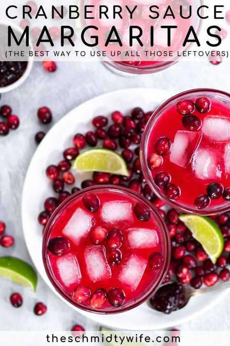 Your new favorite recipe using leftover cranberry sauce... Cranberry Sauce Margaritas! This holiday margarita recipe is a must have for any and all cranberry lovers, perfect for Thanksgiving or Christmas! Recipes | Drinks | Holiday Drinks | Cranberry Cocktails | Thanksgiving Drinks | Christmas Drinks | Cranberry Sauce Leftovers Cranberry Sauce Margarita, Cranberry Cocktails Thanksgiving, Holiday Margaritas, Pomegranate Margarita, Easy Cranberry Sauce, Cranberry Margarita, Craft Cocktail Recipe, Leftover Cranberry Sauce, Thanksgiving Drinks