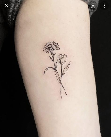 Two Carnations Tattoo, Peony And Carnation Tattoo, Mom Flower Tattoo Ideas, Two Intertwined Flowers Tattoo, Roses And Chrysanthemums Tattoo, Poppy And Chrysanthemum Flower Tattoo, Carnation And Tulip Tattoo, Intertwining Flower Tattoo, Birth Flower Carnation Tattoo