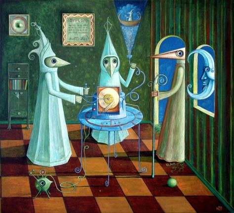 Woodman, Moon and Drive Menders by FrodoK.deviantart.com on @deviantART Leonora Carrington Art, Leonora Carrington, Mexican Artists, Surrealism Painting, Futuristic Art, Visionary Art, Mexican Art, Outsider Art, Fantastic Art