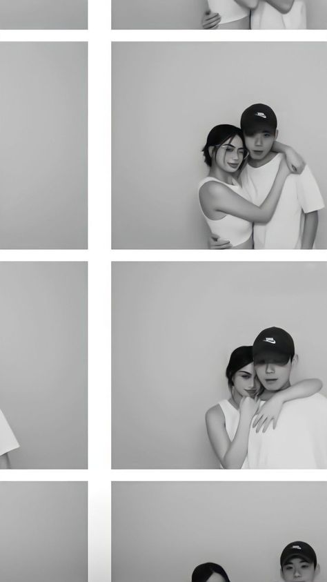 Photo Booth Poses Couple, Photobox Ideas Pose Couple, Fotbar Rp Couple, Self Foto, Photobox Pose, Photos Couple Mignon, Black And White Maternity, Haircut Selfie, Photo Hijab