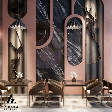 𝐋𝐔𝐗𝐔𝐑𝐘 𝐂𝐀𝐅𝐄` 𝐃𝐄𝐒𝐈𝐆𝐍 :: Behance Luxury Cafe Design, Art Deco Restaurant Interior, Restaurant Wall Design Ideas, Elegant Restaurant Interior Design, Cafe Wall Design, Luxury Lobby Design, Hotel Lobby Interior Design, Office Interior Design Luxury, Luxury Cafe