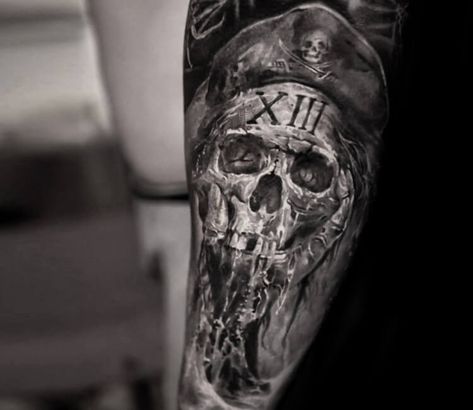 Top 58 Black and Grey Tattoos Pirate Girl Tattoos, Half Sleeve Tattoo Upper Arm, Pirate Skull Tattoos, Nautical Tattoo Sleeve, Revival Tattoo, Pirate Tattoo, Skull Sleeve Tattoos, Small Forearm Tattoos, Men Tattoos Arm Sleeve