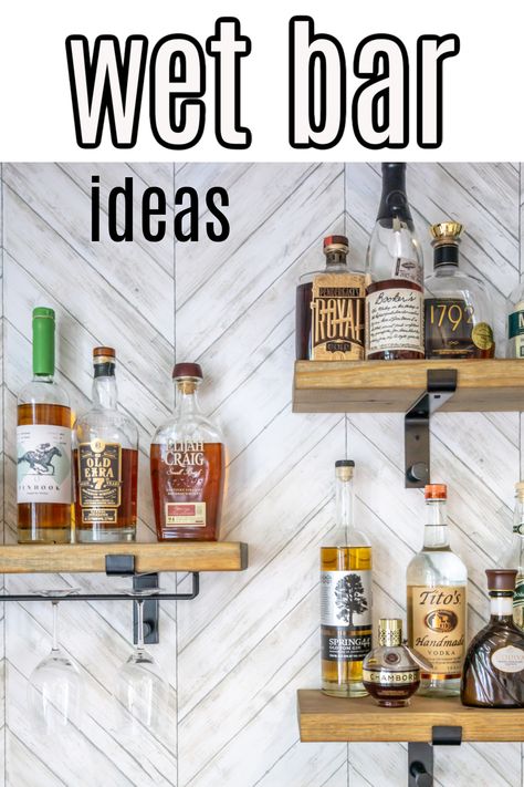 Here is a look at Phase 1 of our wet bar makeover. A few easy DIYs took our wet bar from drab to fab. DIY projects | wet bar ideas | DIY wet bar | wet bar makeover | home projects | DIY home projects Wet Bar Shelving Ideas, Simple Wet Bar Ideas, Diy Wet Bar Ideas, Wet Bar Ideas With Sink, Wet Bar Makeover, Wet Bar Diy, Diy Wet Bar, Bar Ideas Diy, Small Wet Bar