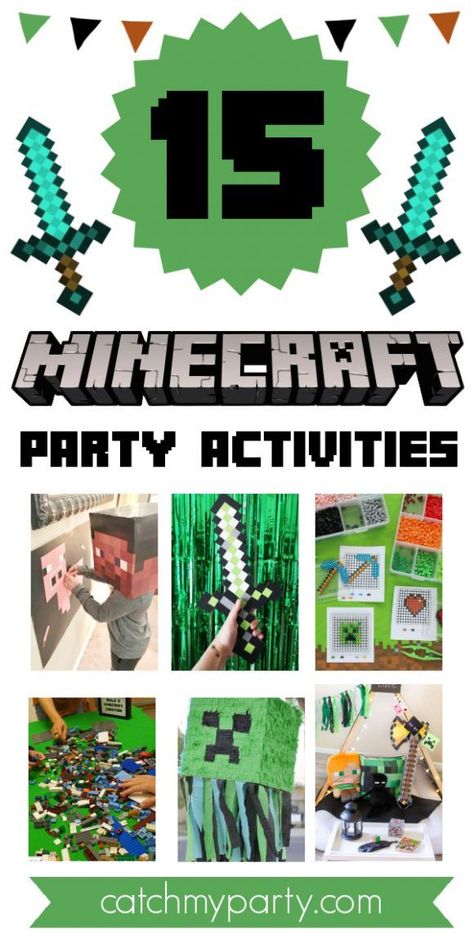 If you are throwing a Minecraft birthday party but are stuck for fun party activities to keep the kids entertained, check out these 15 awesome Minecraft party activities that I've rounded up for you! The kids will have a blast and your party will be a memorable one! See more party ideas and share yours at CatchMyParty.com Tee Shirt Painting, Creeper Pinata, Minecraft Bingo, Minecraft Party Activities, Fun Party Activities, Minecraft Birthday Party Games, Minecraft Party Games, Minecraft Party Supplies, Minecraft Activities