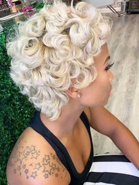 Short Hair For Natural Hair, Blonde Short Hairstyles Black Women, Short Pixie Haircuts Blonde, Blonde Curly Pixie, Pixie Bangs, Lola Monroe, Birthday Goals, Cut Life, Short Sassy Hair