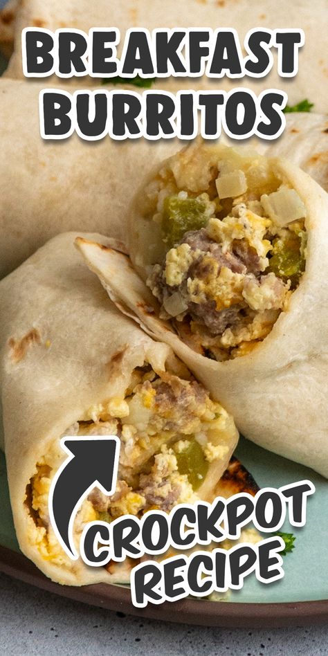 Whip up hearty Crockpot Breakfast Burritos using your slow cooker! This easy recipe layers savory sausage, hash browns, eggs, and cheese, creating a delicious filling that's ready to be rolled into tortillas. Perfect for busy mornings or feeding a crowd! Breakfast Burritos Crockpot, Crock Pot Breakfast Sausage, Crock Pot Breakfast Burrito, Crockpot Breakfast Christmas Morning, Crock Pot Breakfast Burrito Filling, Crockpot Breakfast Burrito Filling, Mexican Breakfast For A Crowd, Slow Cooker Breakfast Burritos, Camper Breakfast Ideas