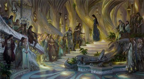 Beren and Luthien in the Court of Thingol + Melian by DonatoArts.deviantart.com on @DeviantArt Beren And Luthien, Donato Giancola, Character Design Cartoon, Earth Illustration, Illustration Fantasy, Middle Earth Art, Tolkien Art, Concept Art World, Drawing Simple