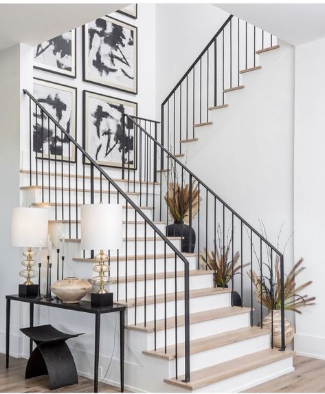 Tribe Design, Modern Stair Railing, Staircase Railing Design, Stair Design, House Staircase, Stair Railing Design, Staircase Remodel, Stair Case, Staircase Railings