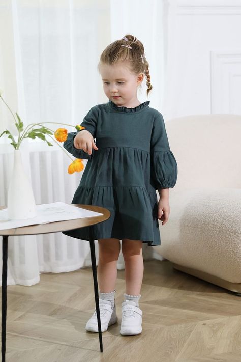 Toddler Kids Baby Girl Dress Lantern Long Sleeve Solid Color Casual Dresses Girls Fall Winter Outfit Clothes Kids Fall Outfits, Kids Winter Outfits, Girls Fall, Girl Silhouette, Old Dresses, Lantern Sleeve Dress, Fall Kids, Toddler Girl Dresses, Toddler Kids