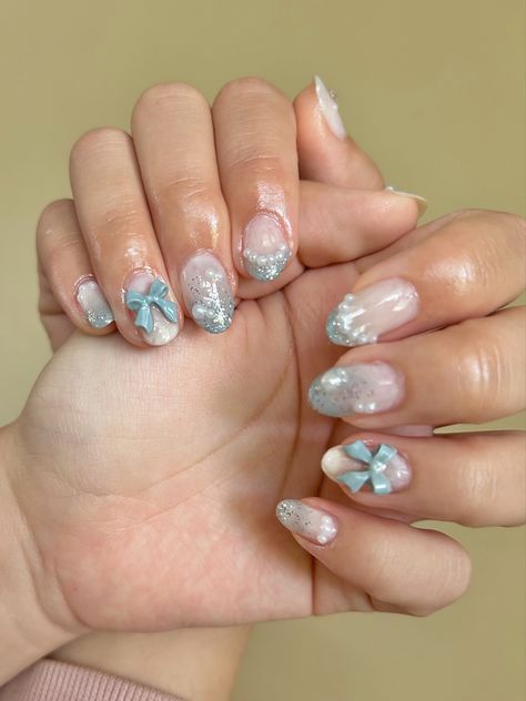 Blue Xiaohongshu Nails, Kokomi Nails, Blue Douyin Nails, Pretty Nails Blue, Xiaohongshu Nails, Nails Douyin, Douyin Nails, Hand Nails, Nails Pretty