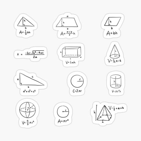 Math formula and equation Sticker Pack for studying Geometry Stickers, Quadratic Formula, Sticker Design Inspiration, Gcse Math, Study Area, Math Formulas, Studying Math, School Related, Notebook Stickers