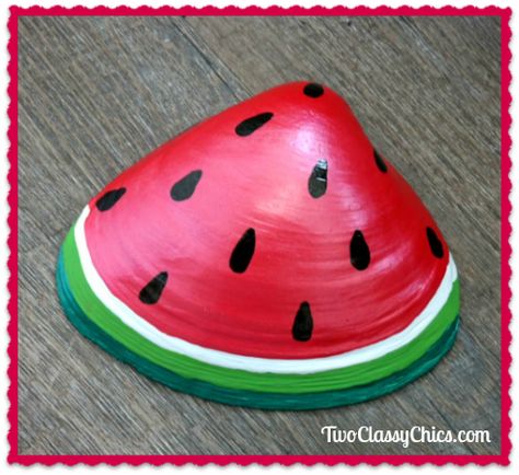 Watermelon Painting, Seashell Art Diy, Beach Themed Crafts, Art Coquillage, Seashell Projects, Shells Diy, Painted Rock Animals, Seashell Painting, Shell Crafts Diy