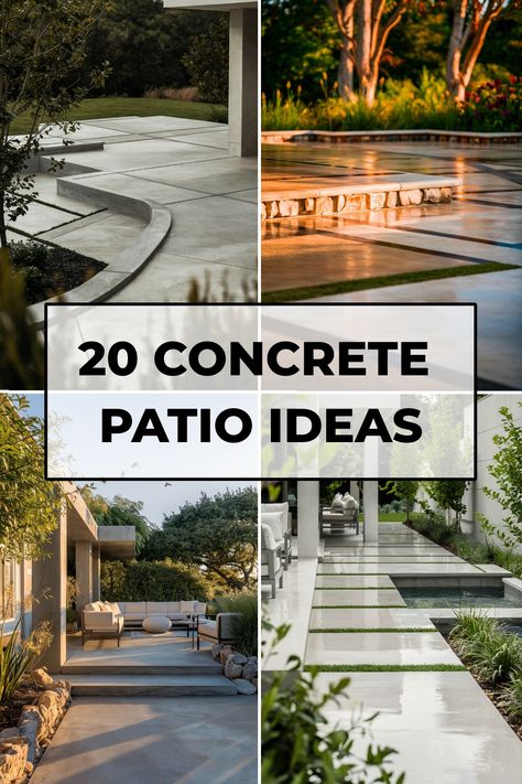 20 stylish concrete patio ideas showcased in various modern outdoor settings. Concrete Patio Ideas, Concrete Patio Makeover, Concrete Patio Designs, Concrete Pool, Cozy Lounge, Relaxing Moments, Stamped Concrete, Patio Designs, Lounge Area