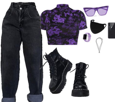 Purple Outfit Ideas Aesthetic, Purple Outfits For School, Purple Tomboy Outfit, Grunge Purple Outfit, Aesthetic Clothes Purple, Dark Purple Outfit Aesthetic, Purple Baddie Outfits, Purple Outfit Ideas Casual, Dark Purple Outfit Ideas