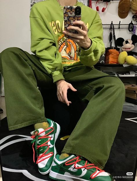 Bright Male Outfits, Man Colorful Outfit, Funky Male Outfits, Male Outfit Board, Colourful Male Outfits, Green Masc Outfits, Vibrant Outfits Men, Bright Mens Outfits, Love Core Outfits Male