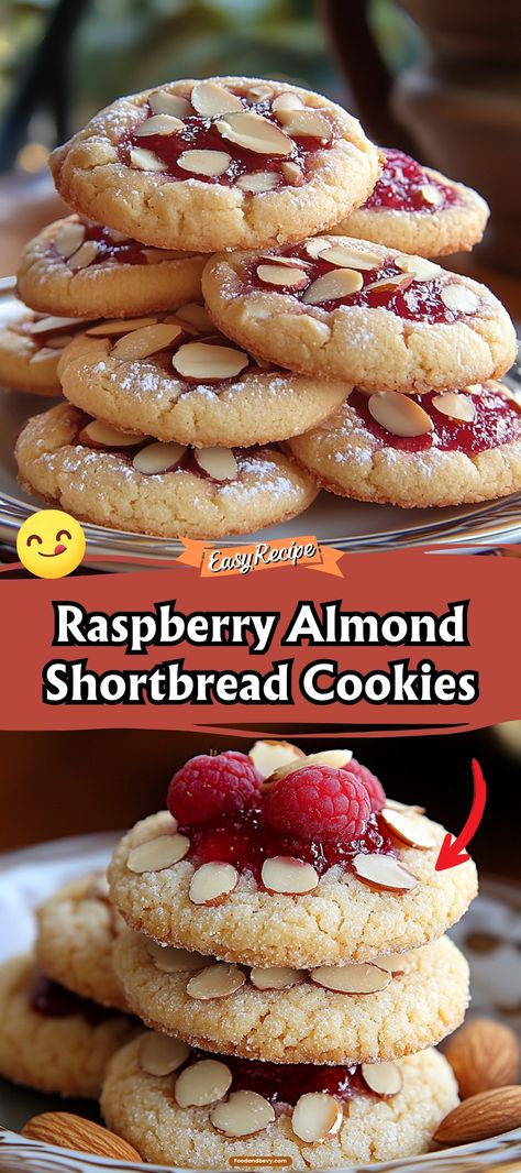 Savor the delicate blend of raspberries and almonds in these Raspberry Almond Shortbread Cookies. The buttery shortbread base paired with fruity and nutty flavors makes for an irresistible treat. #RaspberryAlmond #ShortbreadCookies #BakingLove Raspberry And Almond Shortbread Thumbprints, Raspberry Swirl Cookies, Raspberry Swirl Shortbread Cookies, Raspberry Almond Bars, Almond Shortbread Cookie Recipe, Cookies With Raspberry Jam, Almond Paste Cookies, Gluten Free Shortbread Cookies, Elegant Cookies