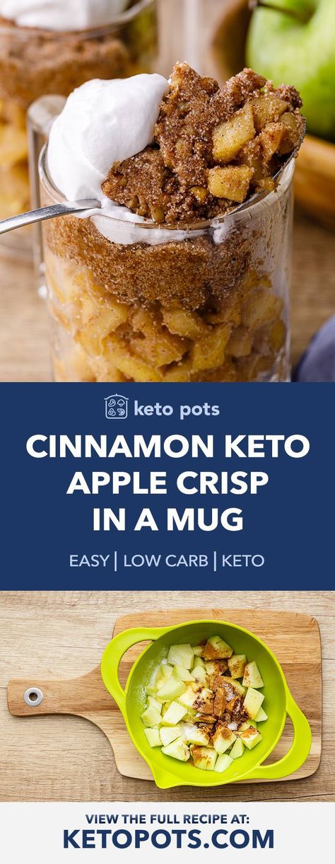 Cinnamon Keto Apple Crisp in a Mug (Easy Keto Dessert) - Keto Pots Apple Crisp In A Mug, Keto Apple Crisp, Mug Dessert Recipes, Easy Keto Dessert, Dessert Apple, The Boiled Egg Diet, Easy Apple Crisp Recipe, Egg Diet Plan, Keto Mug Cake