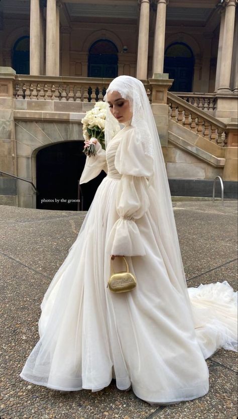 Bridal Dresses For Muslims, Nawal Sari Wedding, Hijabi Nikkah Dresses, Bride Hijab Style Wedding Dresses, Nikkah Outfit Hijab, Nikkah Dress Hijab, Hijabi Wedding Dress Bridal Collection, Islamic Nikkah Outfit, Hijabi Bridal Dress