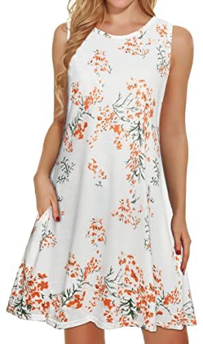 elescat Summer Dresses for Women 2024 Casual Beach Sleeveless Floral Print Tank Loose Sundress with Pocket Floral Beach Dress, Tshirt Dresses, Boho Tshirt, Beach Floral, Sundresses Women, Casual Sundress, Floral Vests, Round Neck Dress, Floral Shift Dress