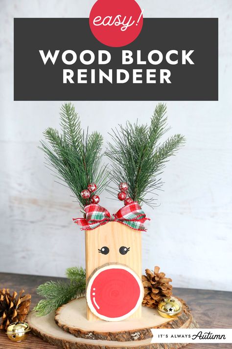 Easy! Wood block reindeer. Wood Block Reindeer, Block Reindeer, Painted Wood Pumpkins, Craft For Adults, Mug Ideas, Template Craft, Card Boyfriend, Christmas Branches, Faux Christmas