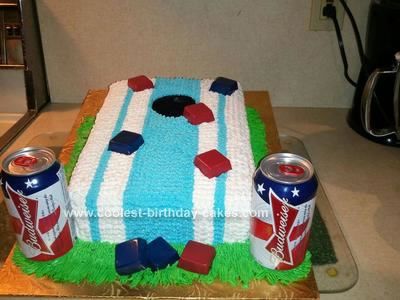 Homemade Cornhole Cake: My friend had asked me to make a cake for his corn hole party.I wasn't really sure what corn hole was and so I searched the internet trying to find other Corn Hole Party Ideas, Corn Hole Birthday Party, Cornhole Party Decorations, Cornhole Party Food, Cornhole Themed Birthday Party, Corn Hole Cake Ideas, Cornhole Birthday Cake, Cornhole Cake, Corn Hole Party