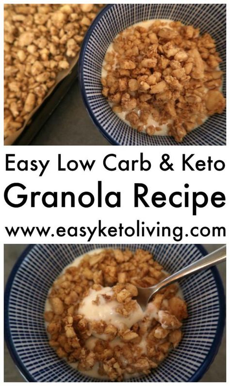 Low Carb Granola Recipe - Easy Keto Breakfast Ideas Without Eggs - an simple Ketogenic Diet friendly homemade cereal that's like granola clusters. #ketobreakfast #lowcarbbreakfast #ketogranola Low Carb Granola Recipe, Breakfast Ideas Without Eggs, Keto Diet Vegetables, Keto Approved Foods, Easy Granola Recipe, Keto Cereal, Homemade Cereal, Low Carb Granola, Desayuno Keto