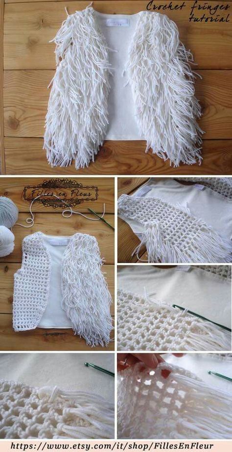 A Gilet Crochet, شال كروشيه, Mode Crochet, Backyard Kitchen, Crochet Fringe, Crochet Simple, Crochet Girls, Haken Baby, Crochet Jacket