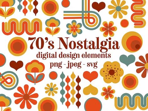 70s Nostalgia Digital Design Elements Retro Seventies Clip Art Bundle Flower Power Muted Palette 1970s Clipart Illustrations - Etsy Canada Retro Yearbook Theme, Fashion Teaser, Mmm Logo, Royal Blue Color Palette, Sticker Chart Printable, Retro Polaroid, Homemade Invitations, Qr Code Sticker, 70s Theme