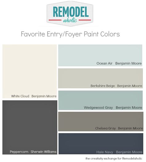 Create a gorgeous inviting entryway staring with a beautiful paint color for your entryway. Favorite entry way and foyer paint colors  @Remodelaholic #paintpalette #color #paint Foyer Colors, Entryway Colors, Entryway Paint, Indoor Paint Colors, Entryway Paint Colors, Foyer Paint Colors, Foyer Paint, Hallway Paint, Vitrine Design