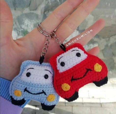 How To Make Crochet Amigurumi Keychain Tutorial Pattern Car Keychain Crochet, Crochet Keychains For Boys, Crochet Keychain For Boys, Keychains For Boys, Handmade Gifts For Boys, Amigurumi Car, Kids School Gifts, Crochet Keychains, Crochet Car