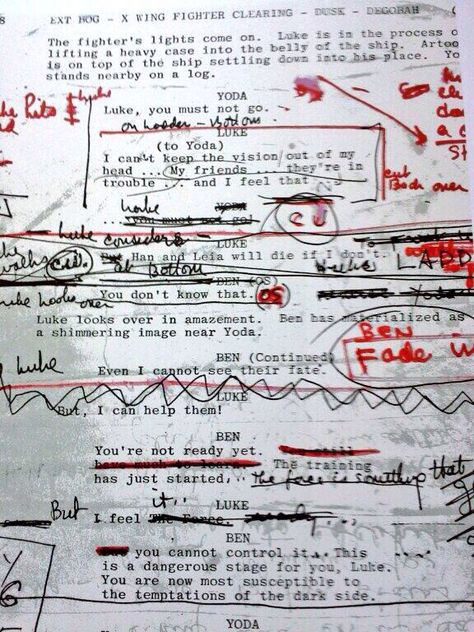 George Lucas' script notes for The Empire Strikes Back Script Writer Aesthetic, Screen Writer Aesthetic, Screenwriter Aesthetic, Screenwriting Aesthetic, Filmmaking Inspiration, Filmmaking Cinematography, Script Writer, Career Vision Board, Film Life