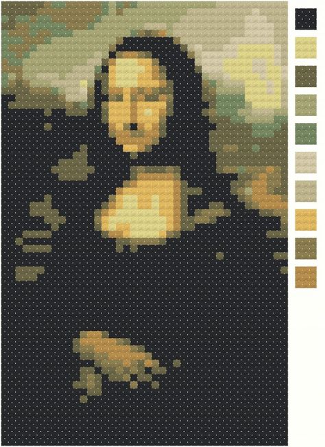 Cross Stitch Monalisa, Mona Lisa Alpha Pattern, Mona Lisa Embroidery, Classic Art Cross Stitch, Pixel Art Mona Lisa, Machine Embroidery Quilts, X Stitch, Pix Art, Diy Friendship Bracelets Patterns