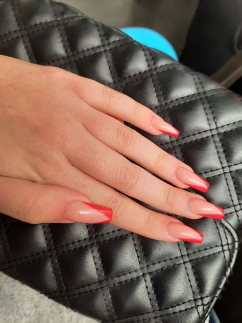 Red French tip nails Red Acrylic Nails Medium Length, Red French Tip Nails Coffin, Red Formal Nails, Red French Nails, Pink Glitter Nail, Red Hoco, Sun Nails, Hoco Nails, Nail Decals Diy