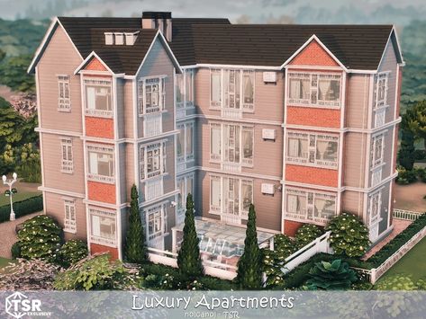 Sims Apartment Layout, Ts4 Apartment, Sims 4 Apartments, Sims 4 Apartment Building, Sims 4 Townhouse, Houses Layout, Modern Concrete House, Sims4 House, Sims 4 Houses Layout