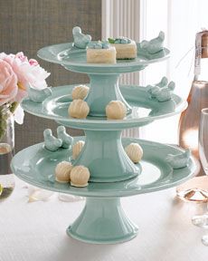 3 tier cake plate Cake Pedestal, Cake And Cupcake Stand, Tiered Cake, Cake Plates Stand, Tiered Stand, Cupcake Stand, Plate Stands, Robins Egg Blue, Pottery Ideas