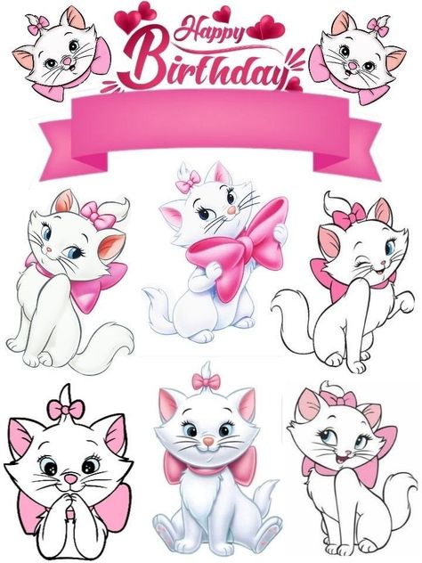 Cat Cake Topper Printable, Topper Kue, Fun Happy Birthday, Happy Birthday Flowers, Disney Princess Cupcakes, Paw Patrol Birthday Theme, Happy Birthday Cat, Cat Cake Topper, Photo Cake Topper