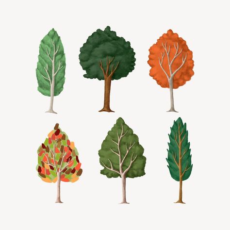 Hand drawn autumn trees illustration | premium image by rawpixel.com Aspen Tree Illustration, Trees Illustration, Tree Cartoon, Aspen Tree, Vector Trees, Tree Tree, Autumn Tree, Aspen Trees, Aesthetic Things