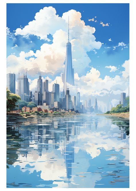 008 City Veiled in Clouds Cloud City, Free Printable Wall Art, Cloud Art, City Painting, Future City, Printable Artwork, City Art, City Skyline, Wall Artwork