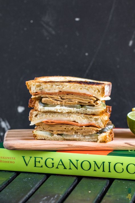 Vegan Cuban Sandwiches + Veganomicon Cookbook Giveaway! - Sweet Simple Vegan Vegetarian Tacos Recipes, Cuban Sandwiches, Panini Maker, Seitan Recipes, Vegan Sandwiches, Vegan Chicken, Vegetarian Tacos, Cuban Sandwich, Veggie Sandwich