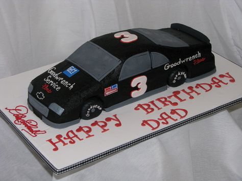 This 3D car cake was made for my Dad who is still a big fan of the late Dale Earnhardt.  The cake is all buttercream except for the gumpaste details. Car Cake, Dale Earnhardt, Cookie Desserts, Gum Paste, Race Car, My Dad, Cake Ideas, Nascar, Baked Goods