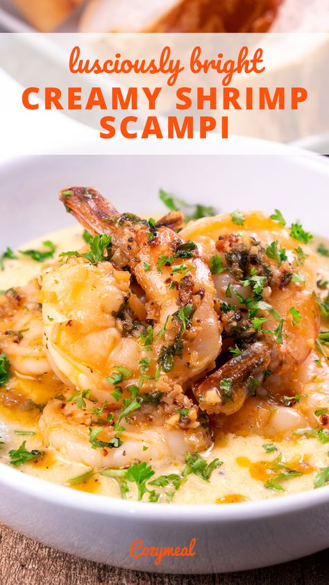 Shrimp Scampi Crostini, Colossal Shrimp Recipe, Scampi Sauce Recipe, Colossal Shrimp Recipes, Creamy Shrimp Scampi, Colossal Shrimp, Italian Cooking Class, Italian Dressing Recipes, Creamy Shrimp